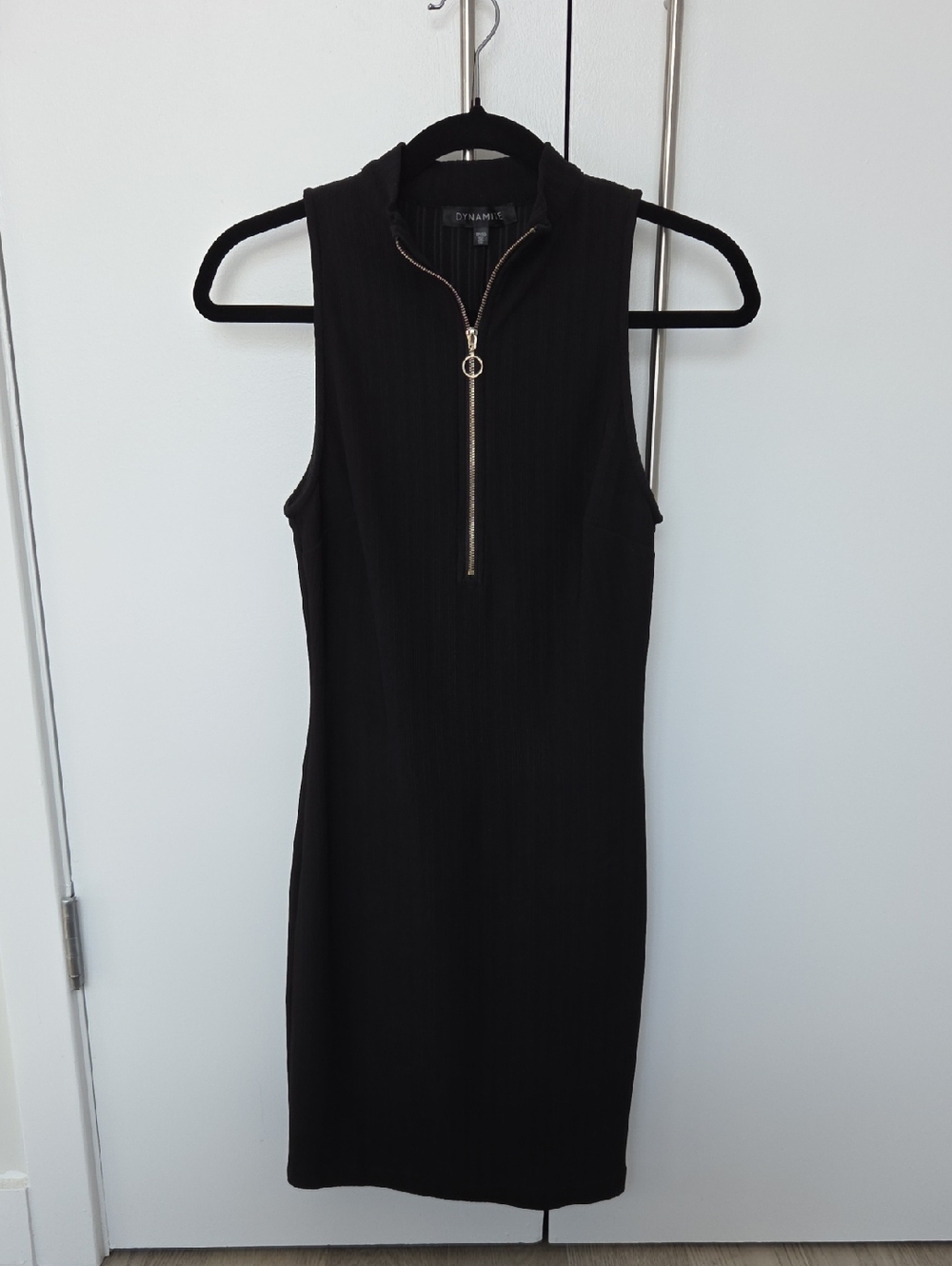 Dynamite Black Sleeveless Ribbed Zip-Front Mini Dress - MOVING SALE